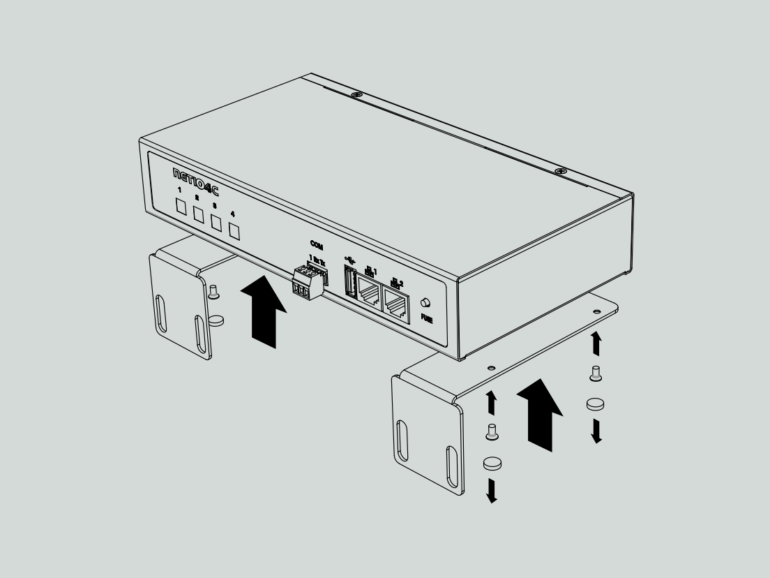 Metal brackets to fasten one NETIO 4C device to a vertical bar in a rack frame