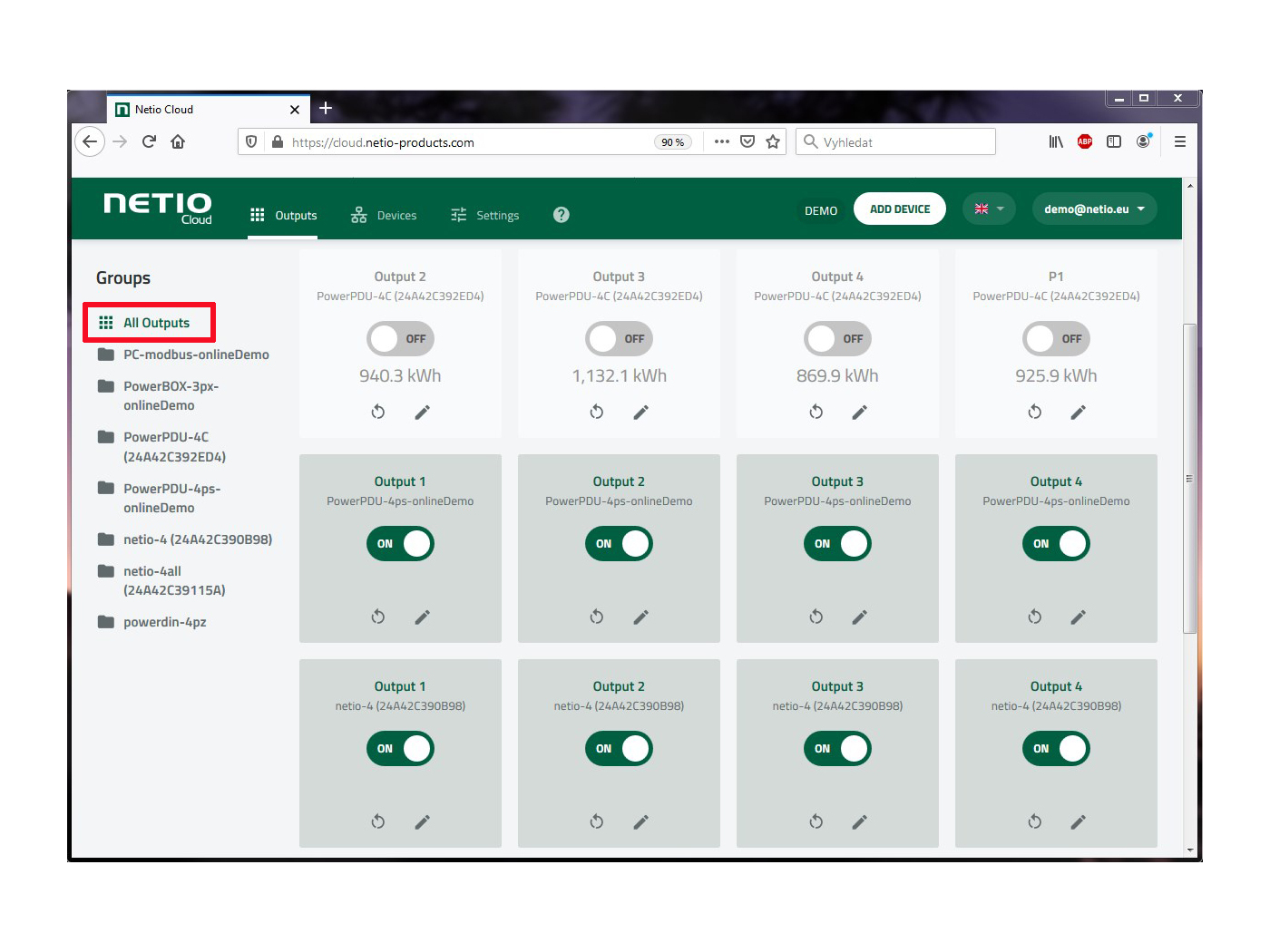 Control multiple NETIO outputs from anywhere and one screen