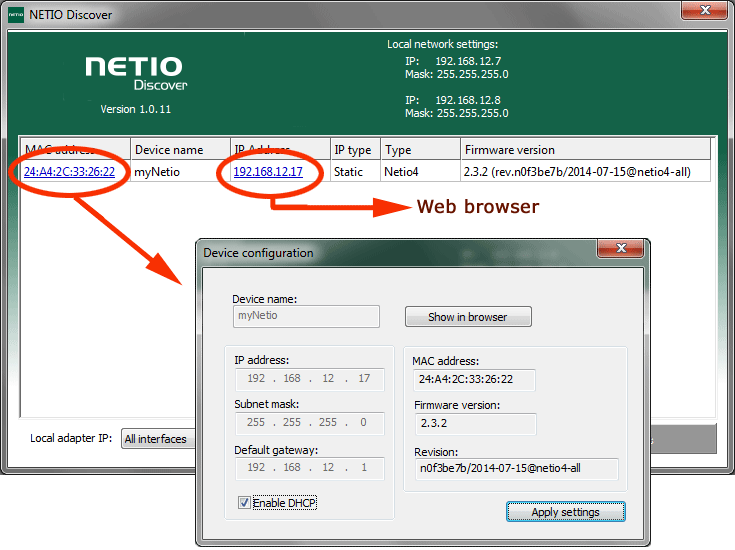 NETIO Discover is utility for first installation - EXE and JAR version are free to download