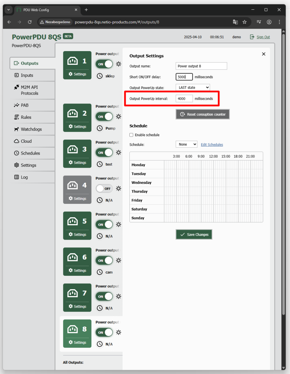 PowerUp Sequence on a NETIO Power Distribution Unit (PDU)
