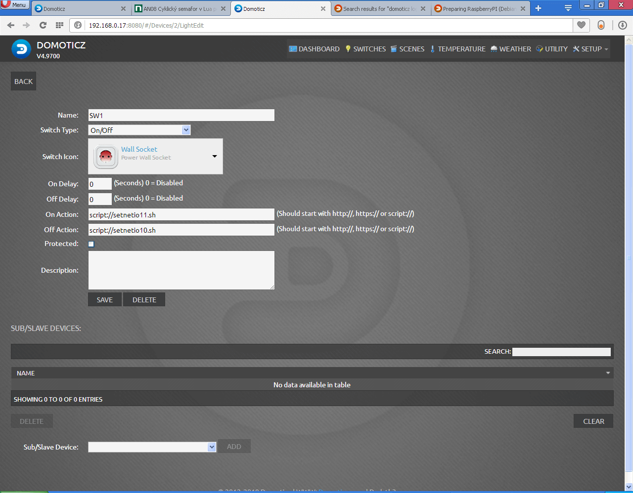 You can edit switches in Domoticz
