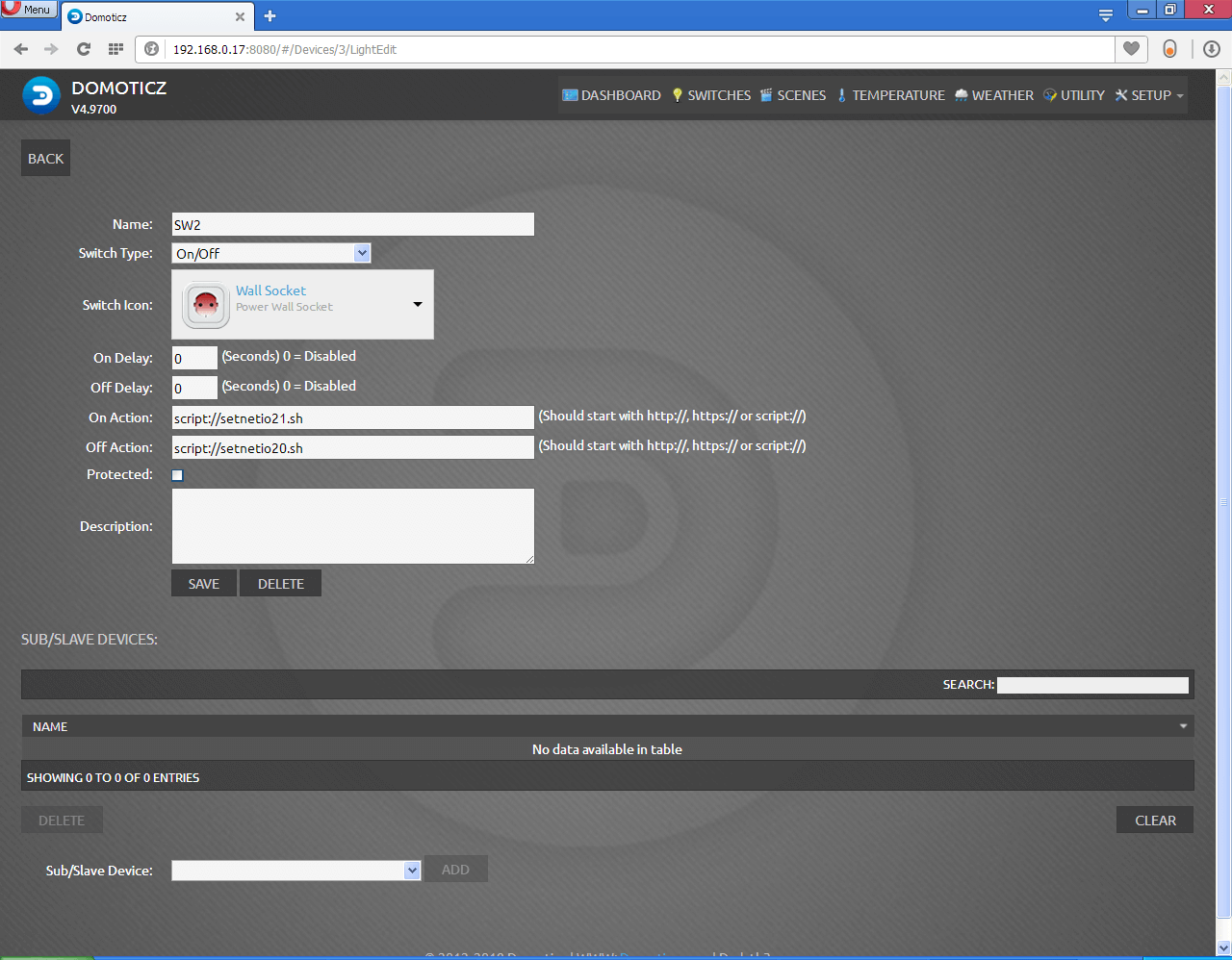 Domoticz Switch Toggle OnAction OffAction