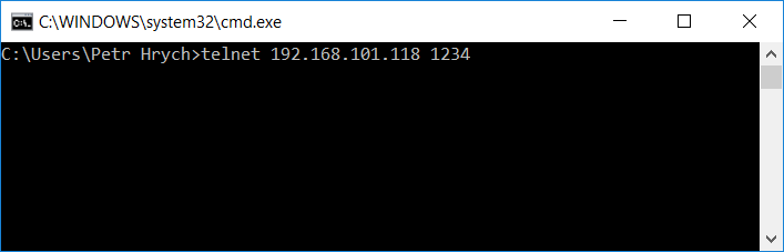 K zařízení NETIO 4x se připojte pomocí příkazu: telnet <NETIO IP> <Port>
