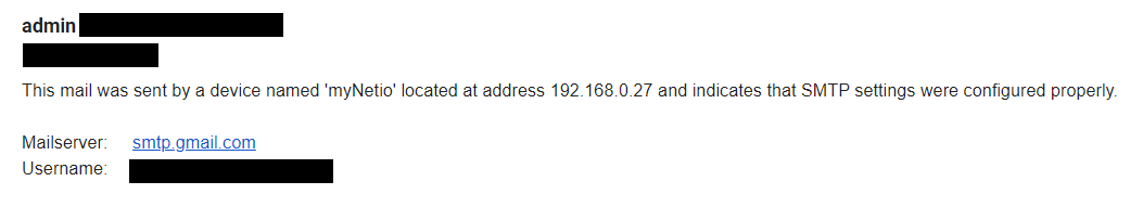 Sending test email from NETIO smart power socket