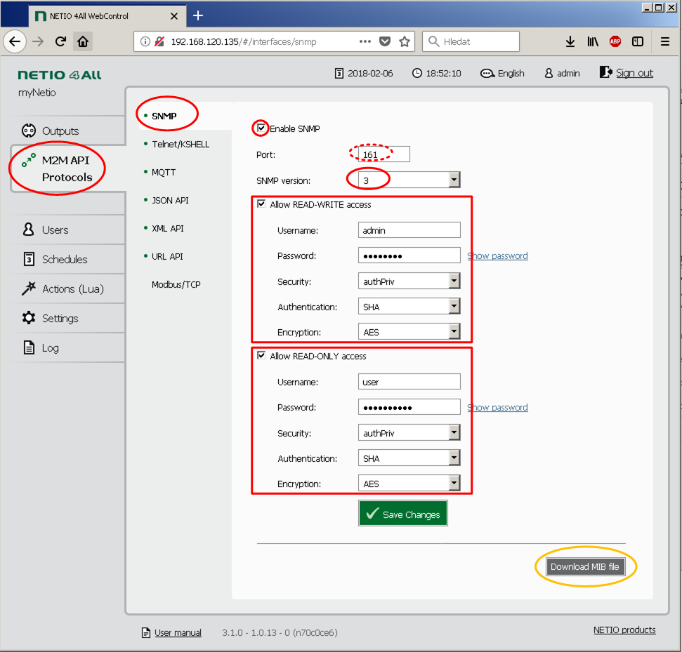 Allow SNMP v3 download MIB in web.administration NETIO Allow SNMP v3 download MIB in web.administration NETIO