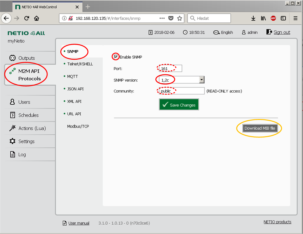 Allow SNMP v1 v2 download MIB in web interface NETIO Allow SNMP v1 v2 download MIB in web interface NETIO