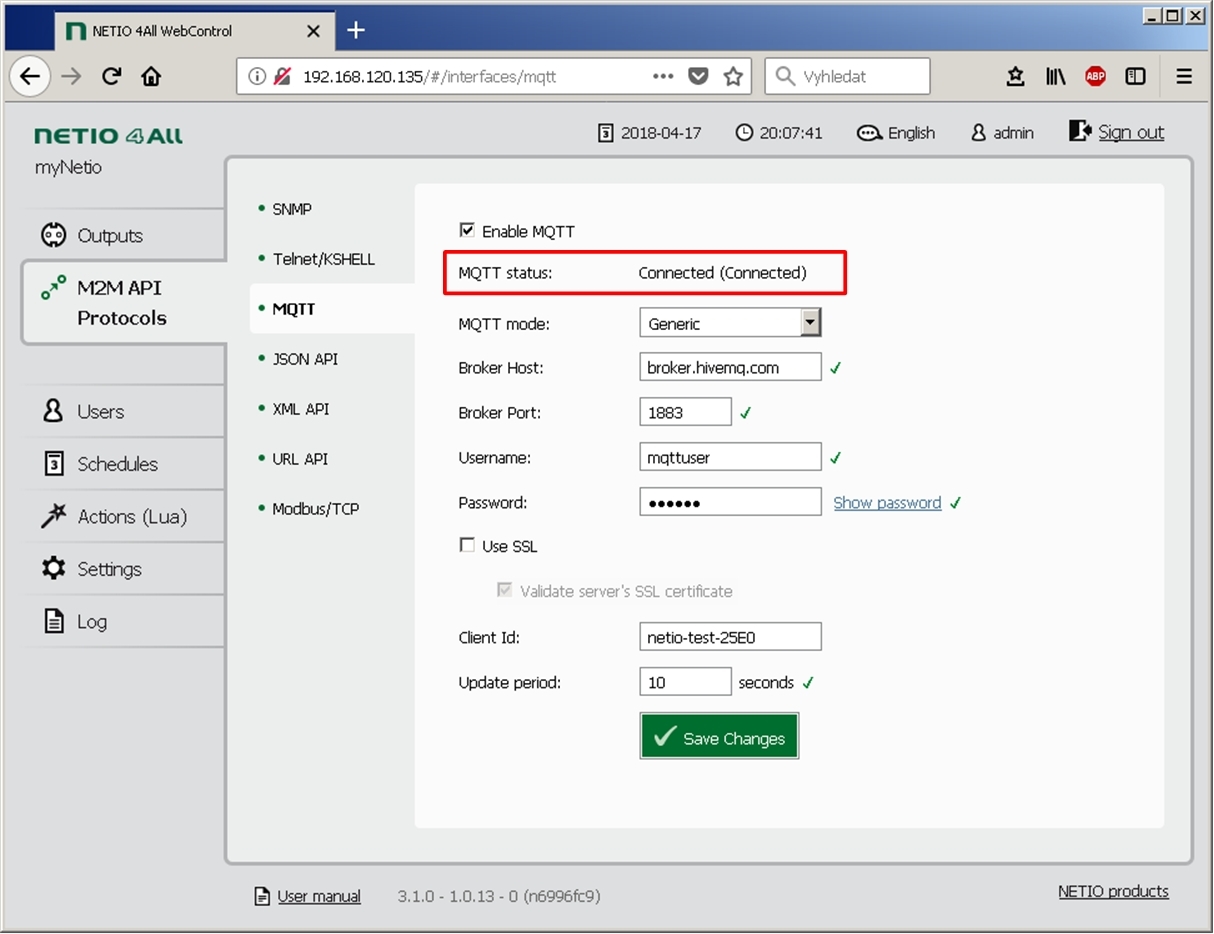Setting communication with MQTT broker