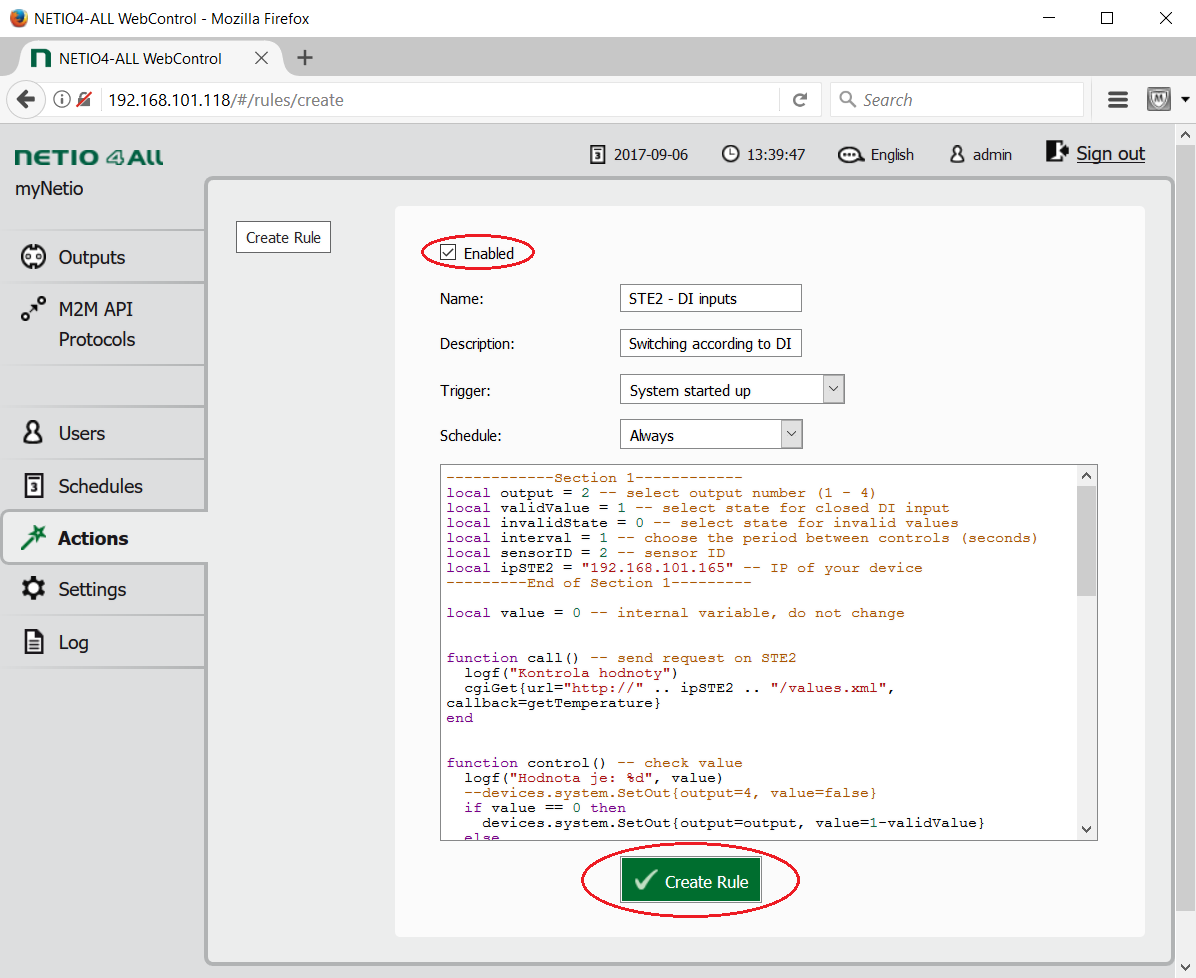 Devices comunicate over LAN, values are transfered as XML file