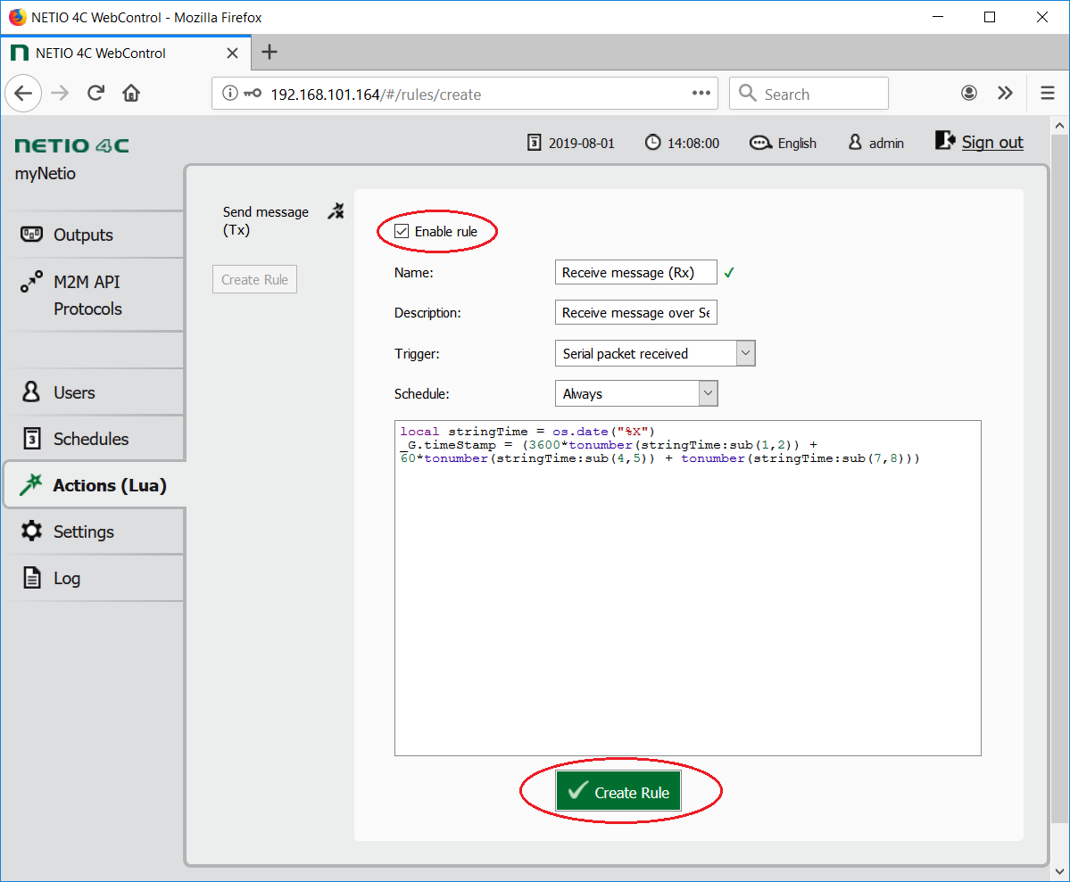 Receiving messages over serial port Rx