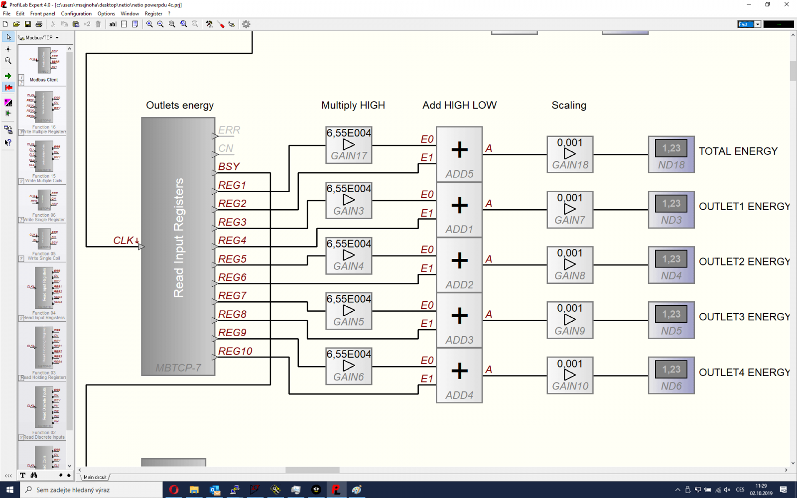 ProfiLab Expert Modbus NETIO driver Read energy