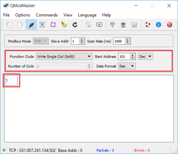 Write Modbus command and send to networked power outles NETIO