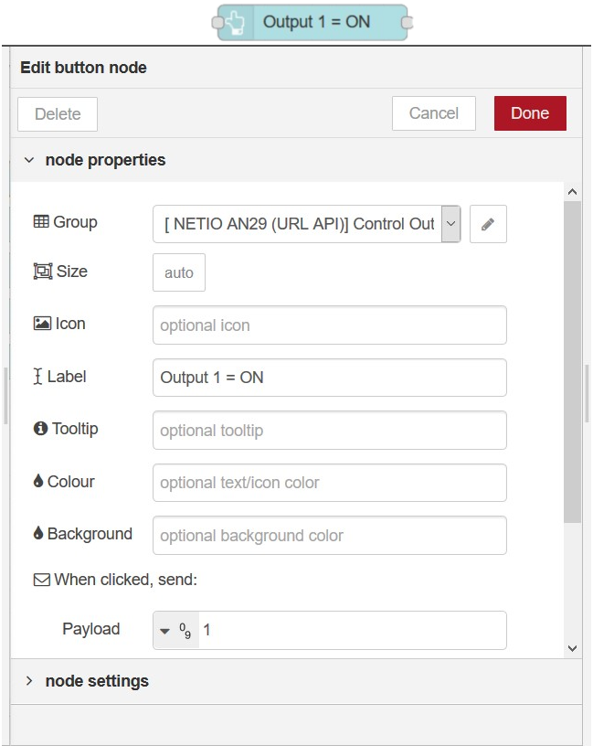 Button node in Node-RED
