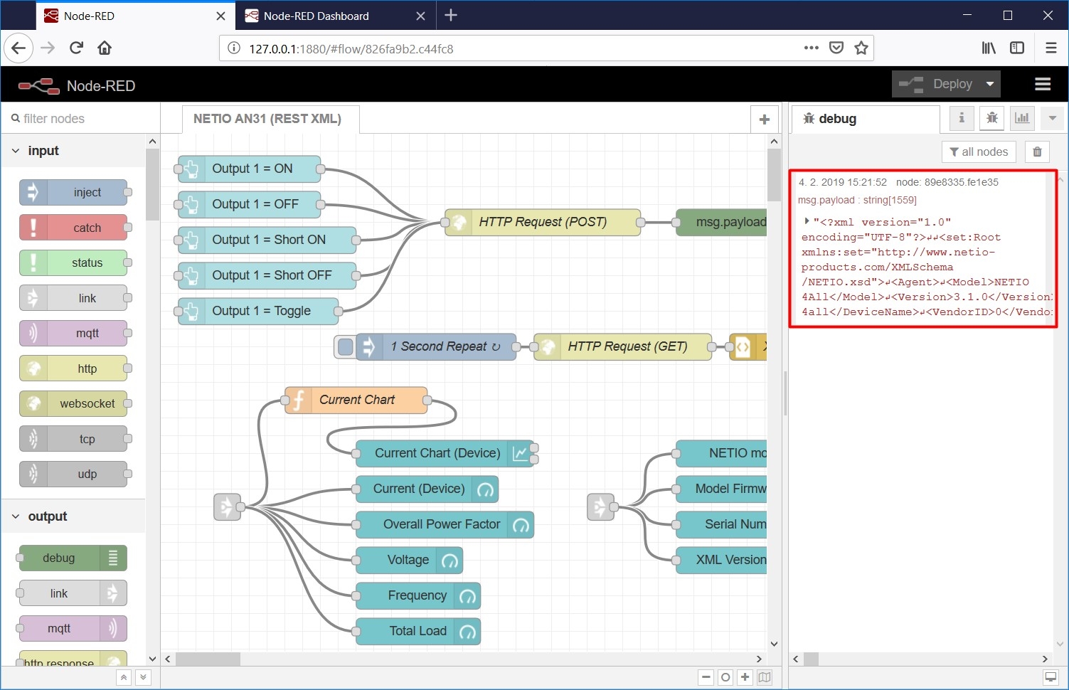 Debug node displays the msg. playload