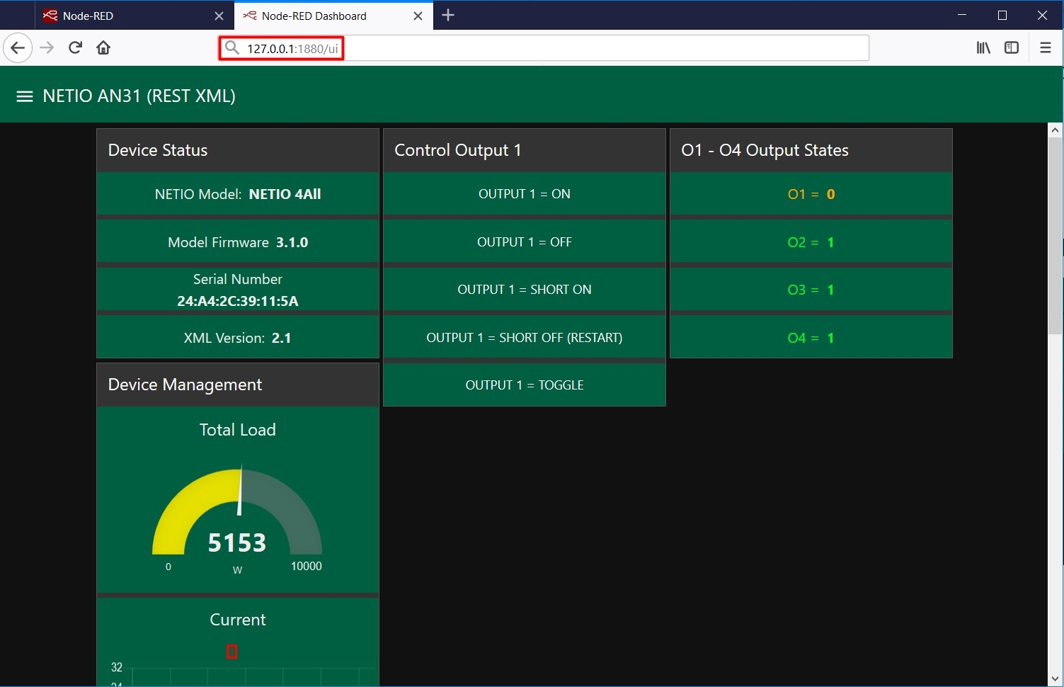 Node-RED dashboard