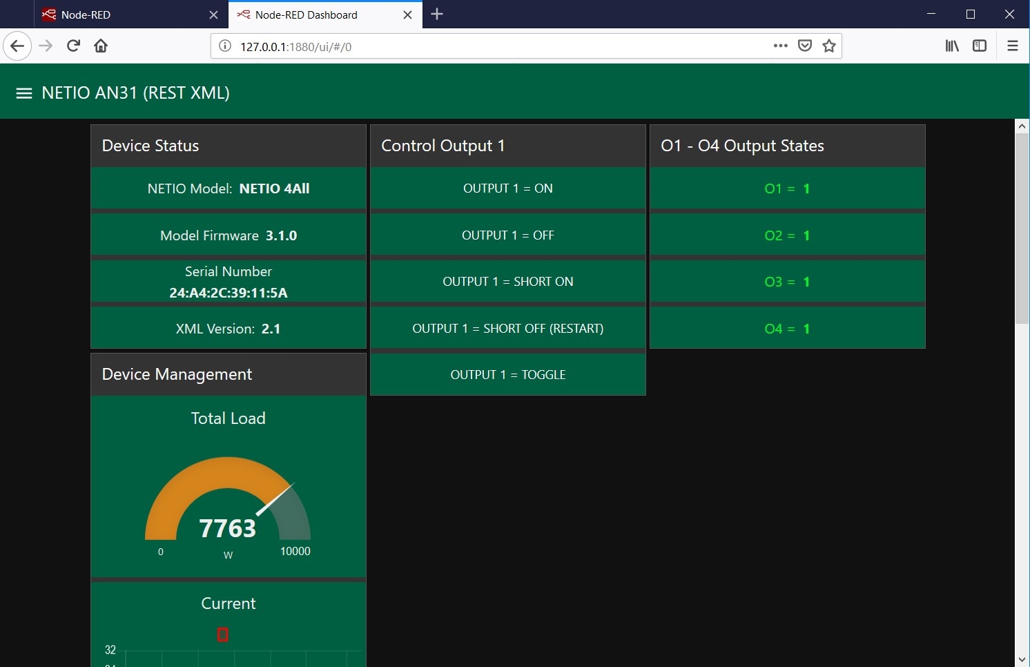 Example of dashboard of Node-RED (REST XML)