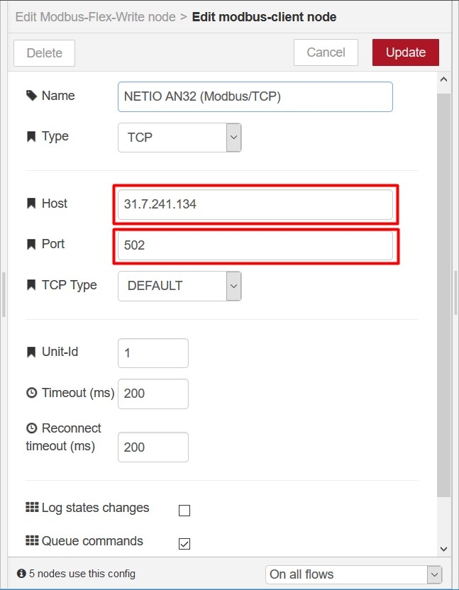 Node-RED Modbus-client configuration 