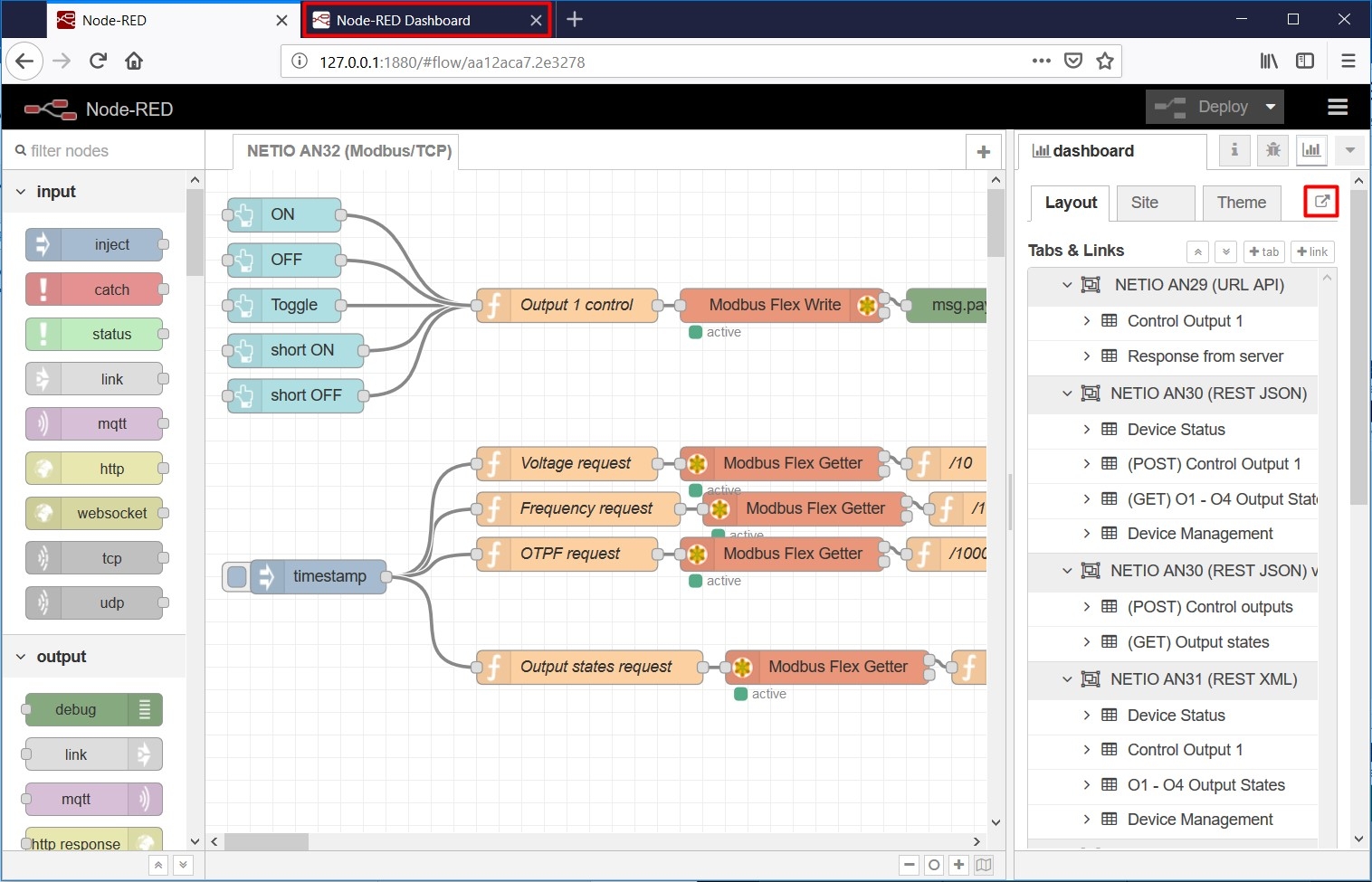 Dashboard layout configuration in node-RED
