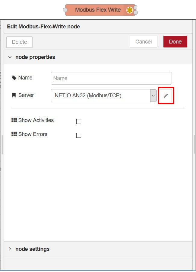 Node-RED Modbus Flex Write node