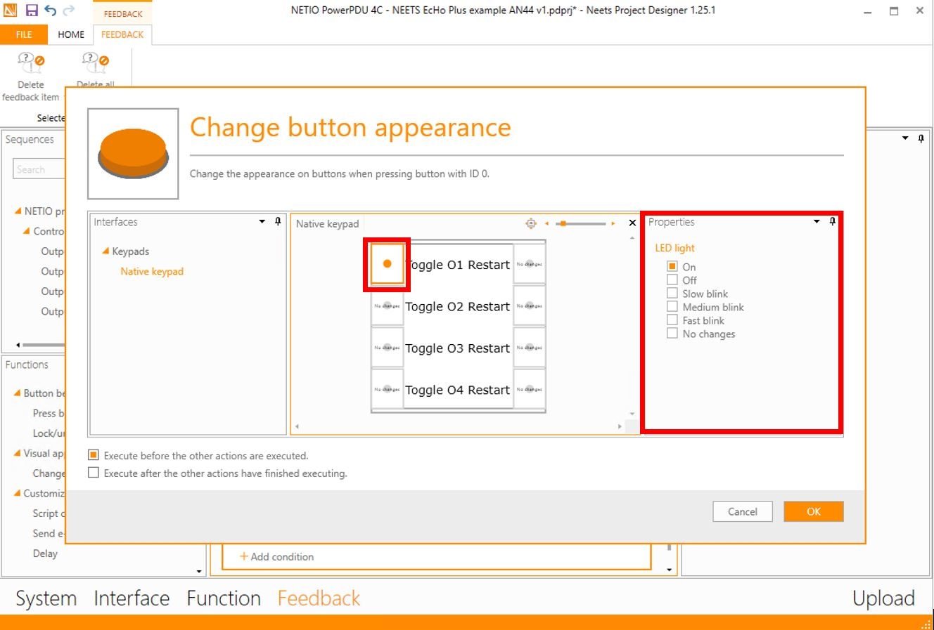 Neets Project Designer – Feedback, Change button appearance