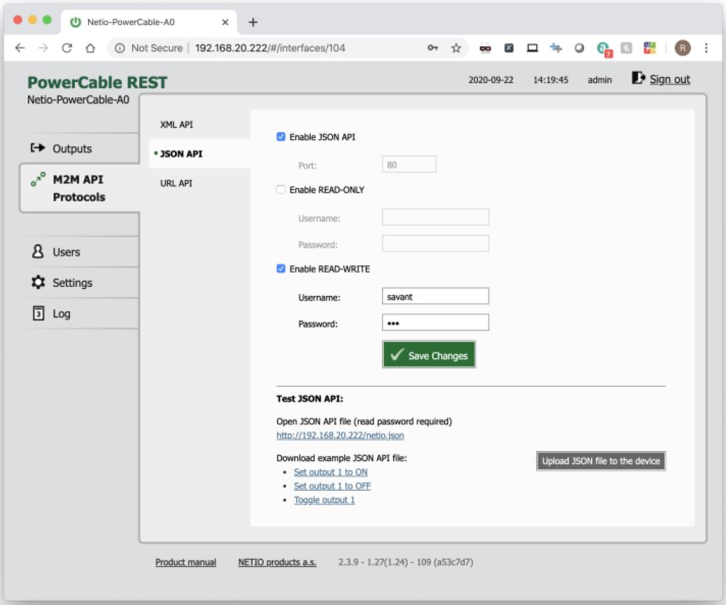 NETIO JSON M2M API enable and setup