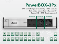 NETIO PowerBOX 3Px is a professional electrical socket device with 3 outputs and LAN connectivity