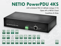 Switched PDU NETIO PowerPDU 4KS Power Distribution Unit with four metered power outlets. Each power output can be switched on/off individually via web, Mobile App, NETIO Cloud or Open API