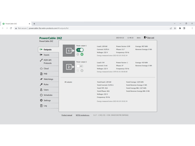 Web interface_sreenshot_2KZ_outputs_on