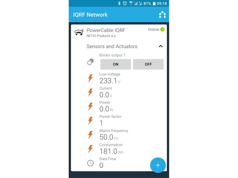 Mobile App controlled power socket PowerCable IQRF 901x