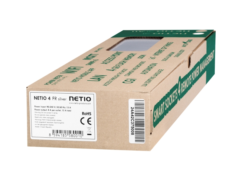 NETIO 4 – smart sockets for remote power management, label with MAC serial number and EAN code. 