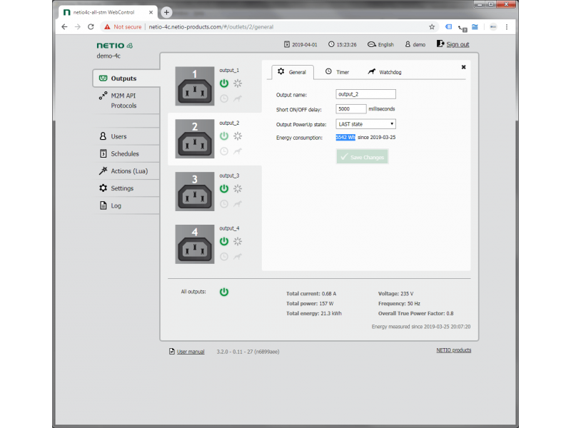 NETIO PowerPDU 4C controllable over LAN via web interface