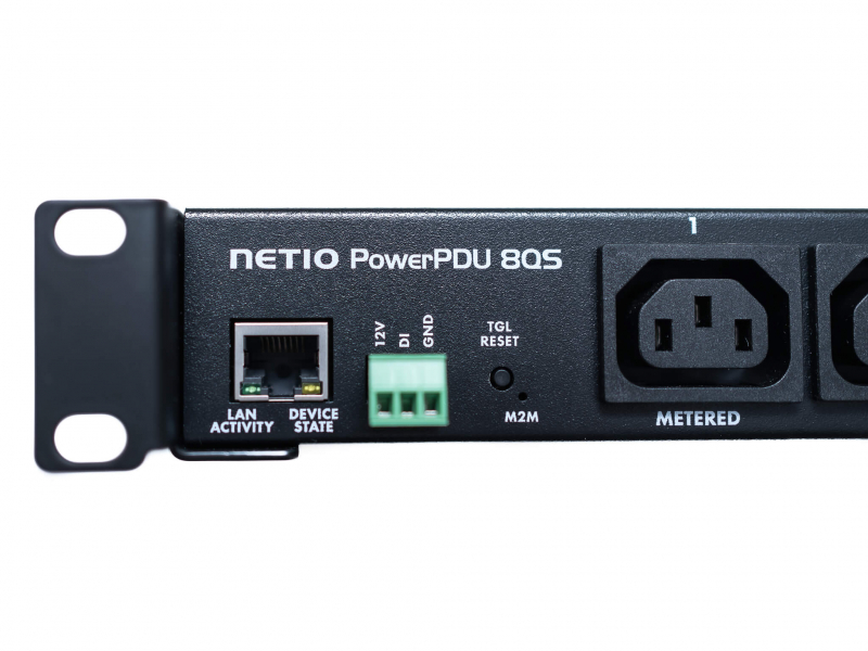 NETIO PowerPDU 8QS with RJ45 Ethernet LAN connection for remote restarting and monitoring electrical equipment