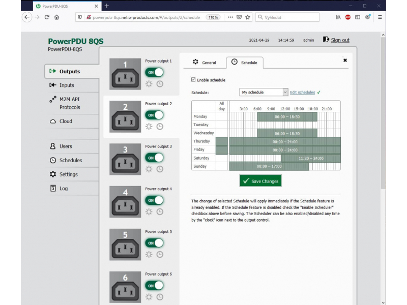 The scheduler function can be set to control the electrical outputs according to the time schedule