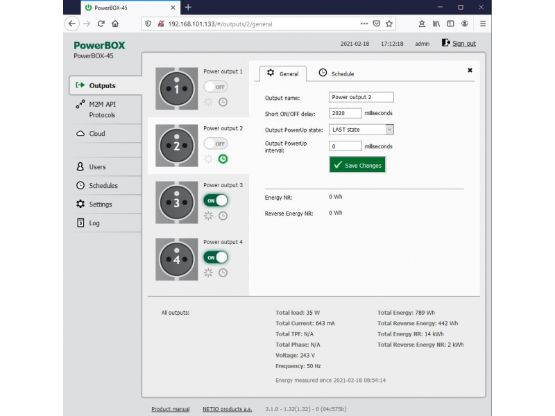 PowerBOX 4Kx web interface - all outputs viewed