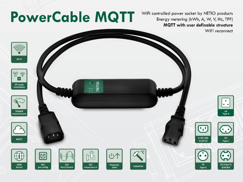 WiFi power extension cable with MQTT cloud protocol for integration - remote power management