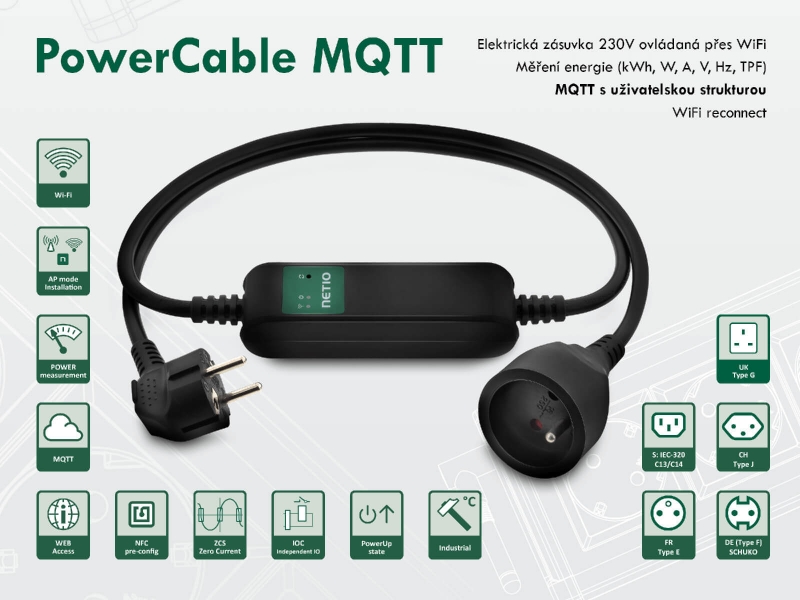 Chytrá zásuvka NETIO PowerCable MQTT ovládaná z jakéhokoliv Cloudu