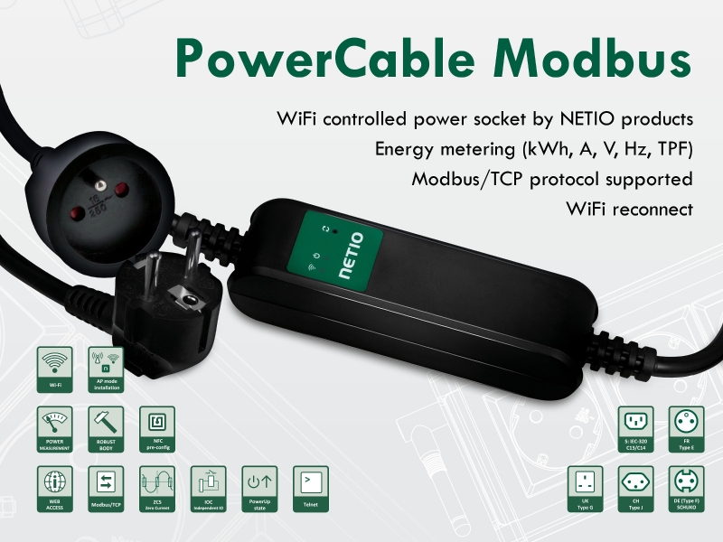 WiFi controlled PowerCable Modbus 101E (FR socket) with Open API