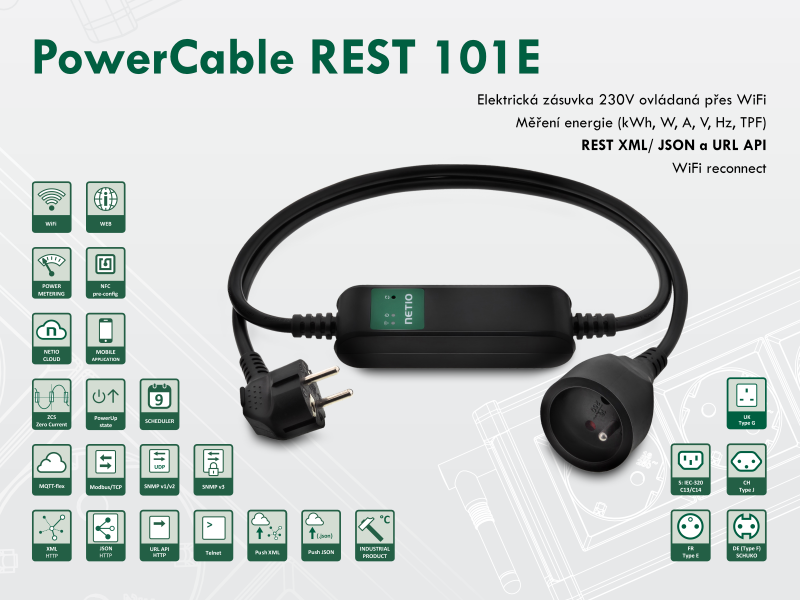 Chytrý prodlužovací kabel NETIO PowerCable REST 101E