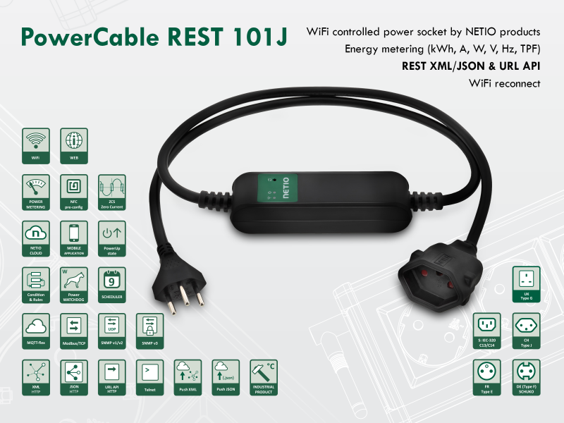 Smart electrical cable NETIO PowerCable REST 101J