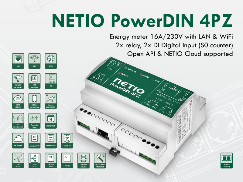 NETIO PowerDIN 4PZ smart electrometer 230V with LAN and WiFi connection
