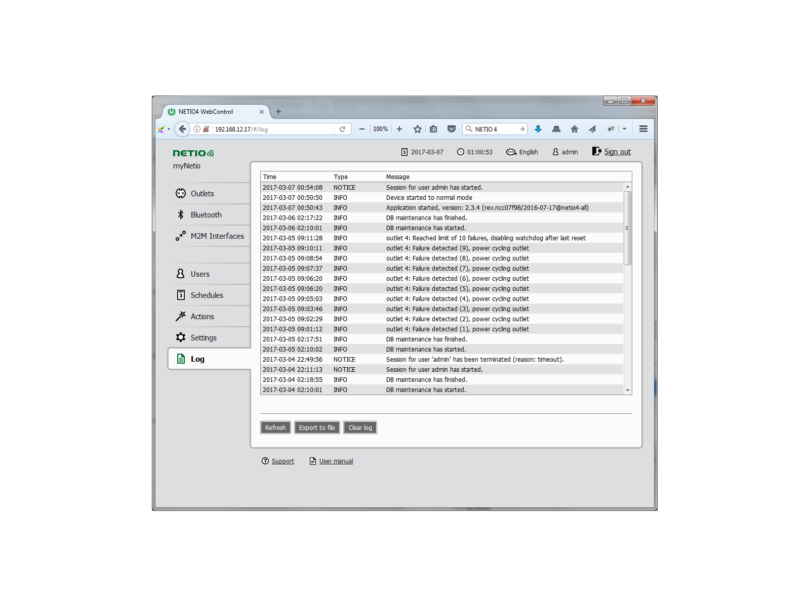 Any action happening in smart power socket is written into log (accessible via web interface)