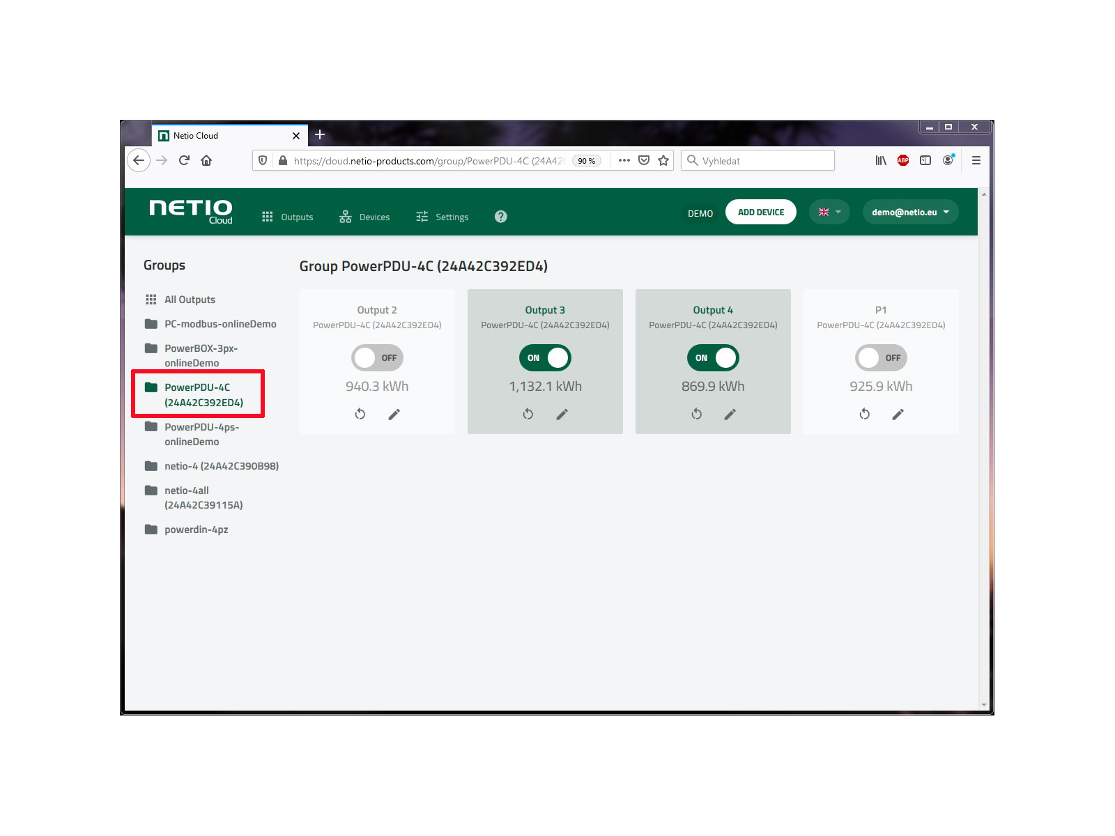 NETIO Cloud service for remote restart of NETIO power sockets