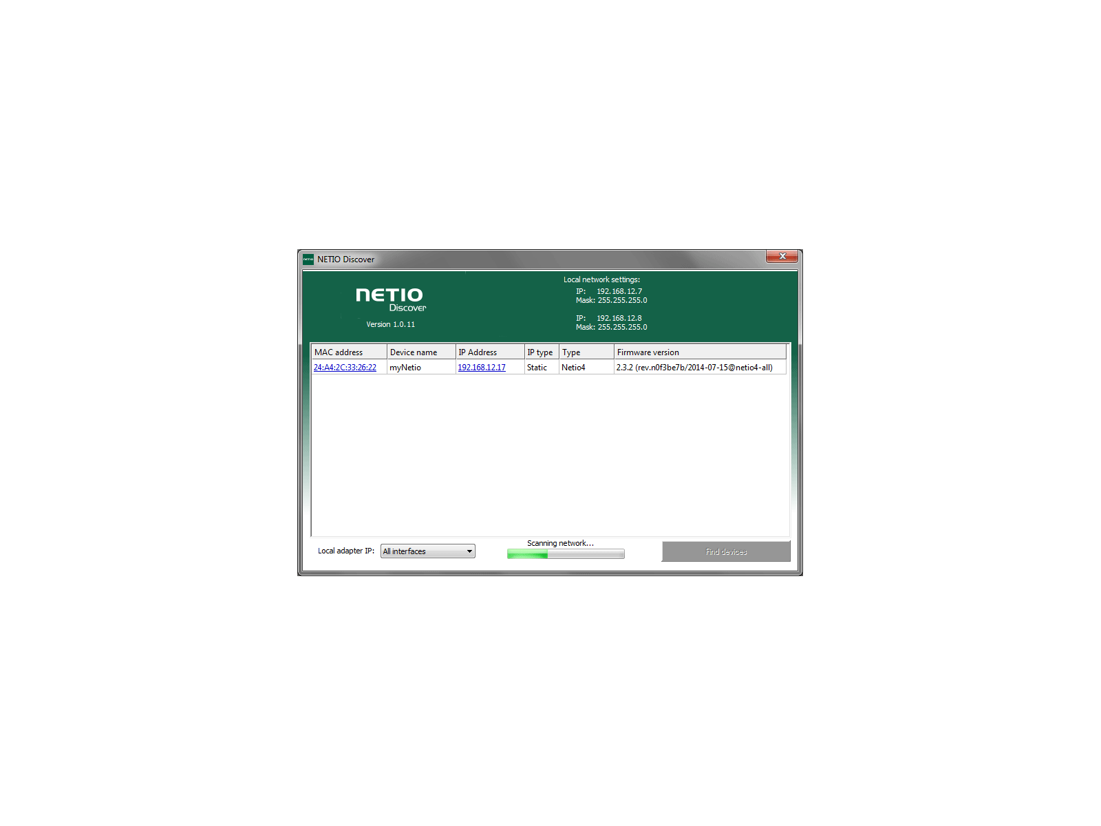 NETIO Discover is screening network to find any networked NETIO device