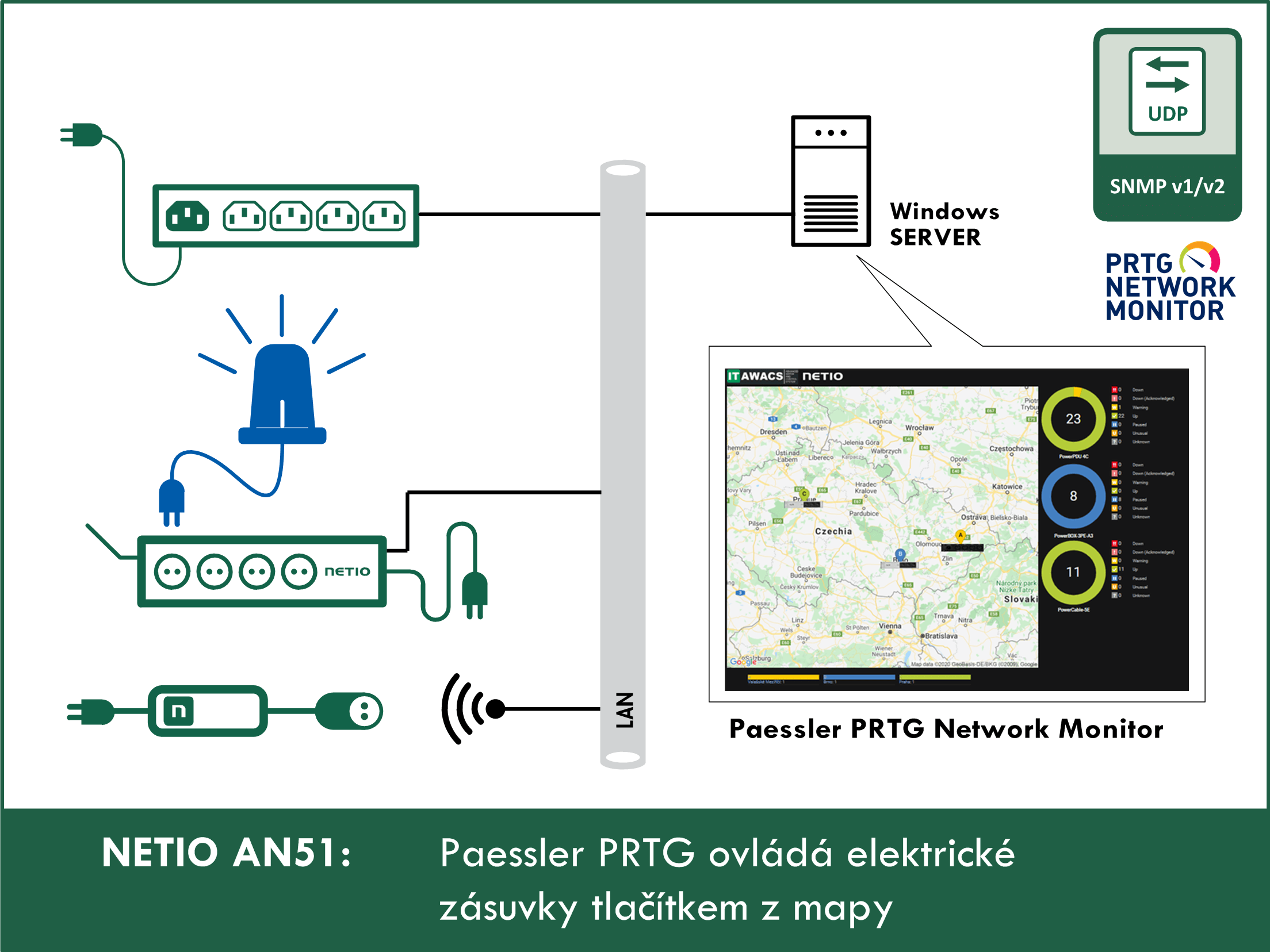 Paessler PRTG ovládá elektrické zásuvky tlačítkem z mapy